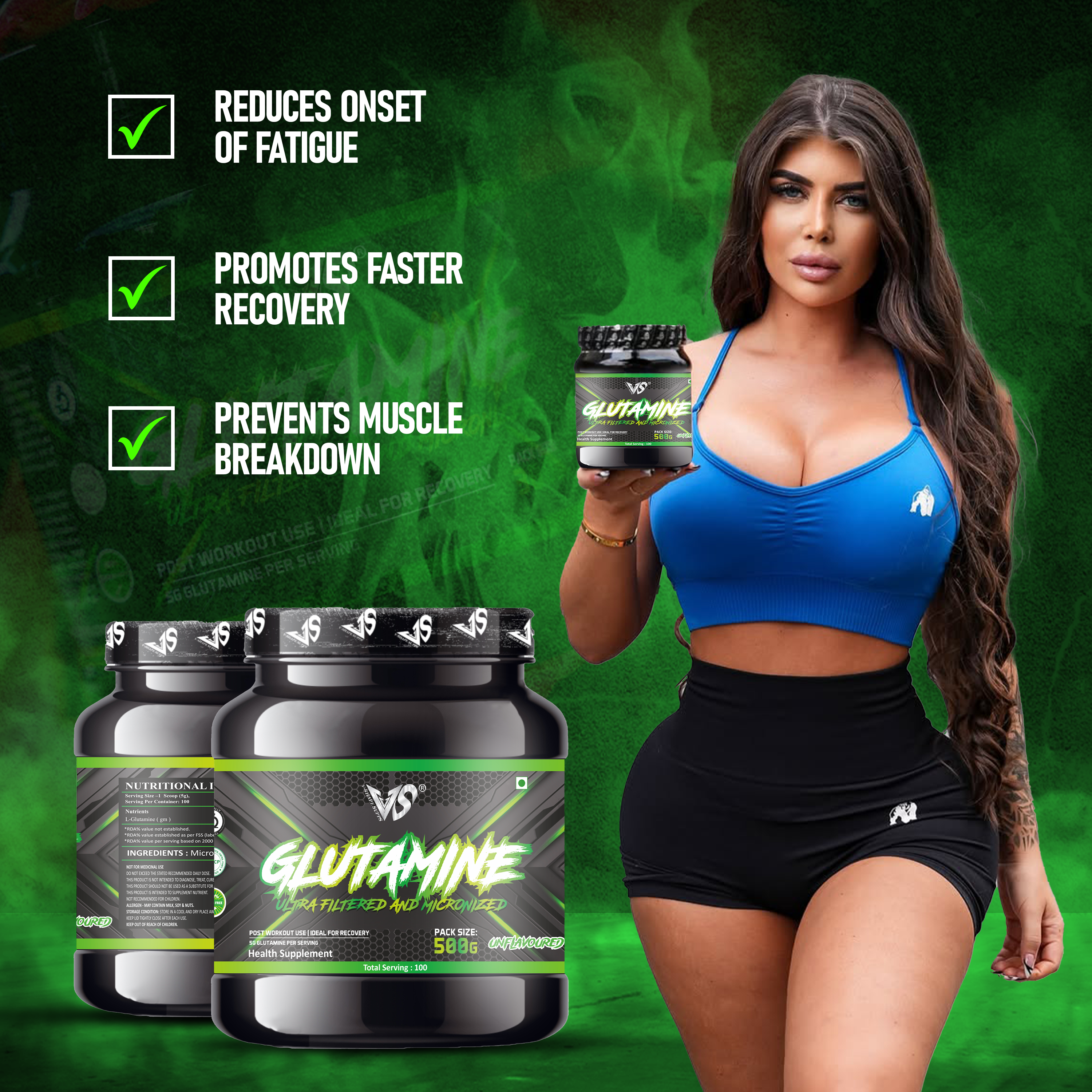 V-SHAPE Micronized Ultra Filtered Glutamine 500Gm - V-Shape Supps