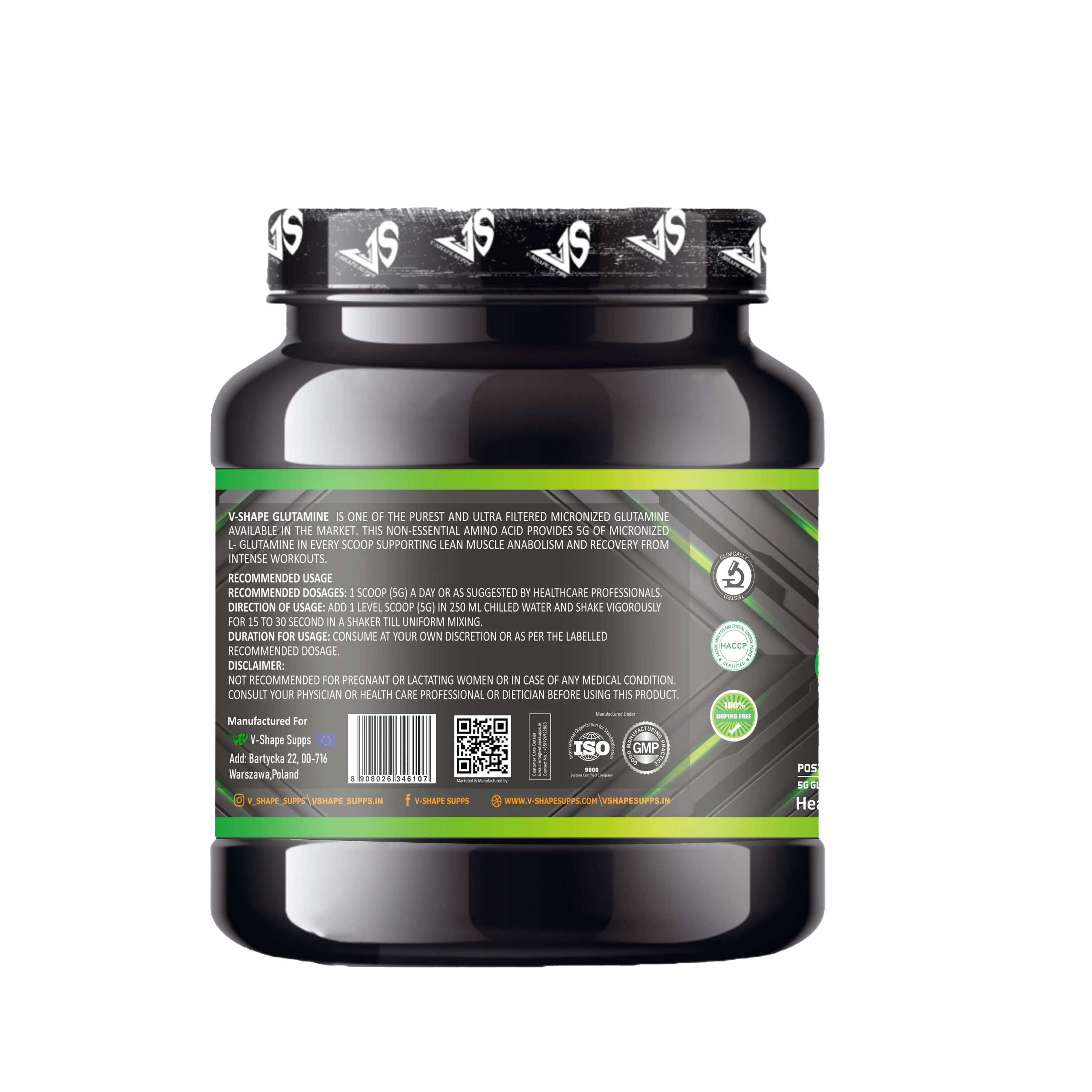 V-SHAPE Micronized Ultra Filtered Glutamine 500Gm - V-Shape Supps