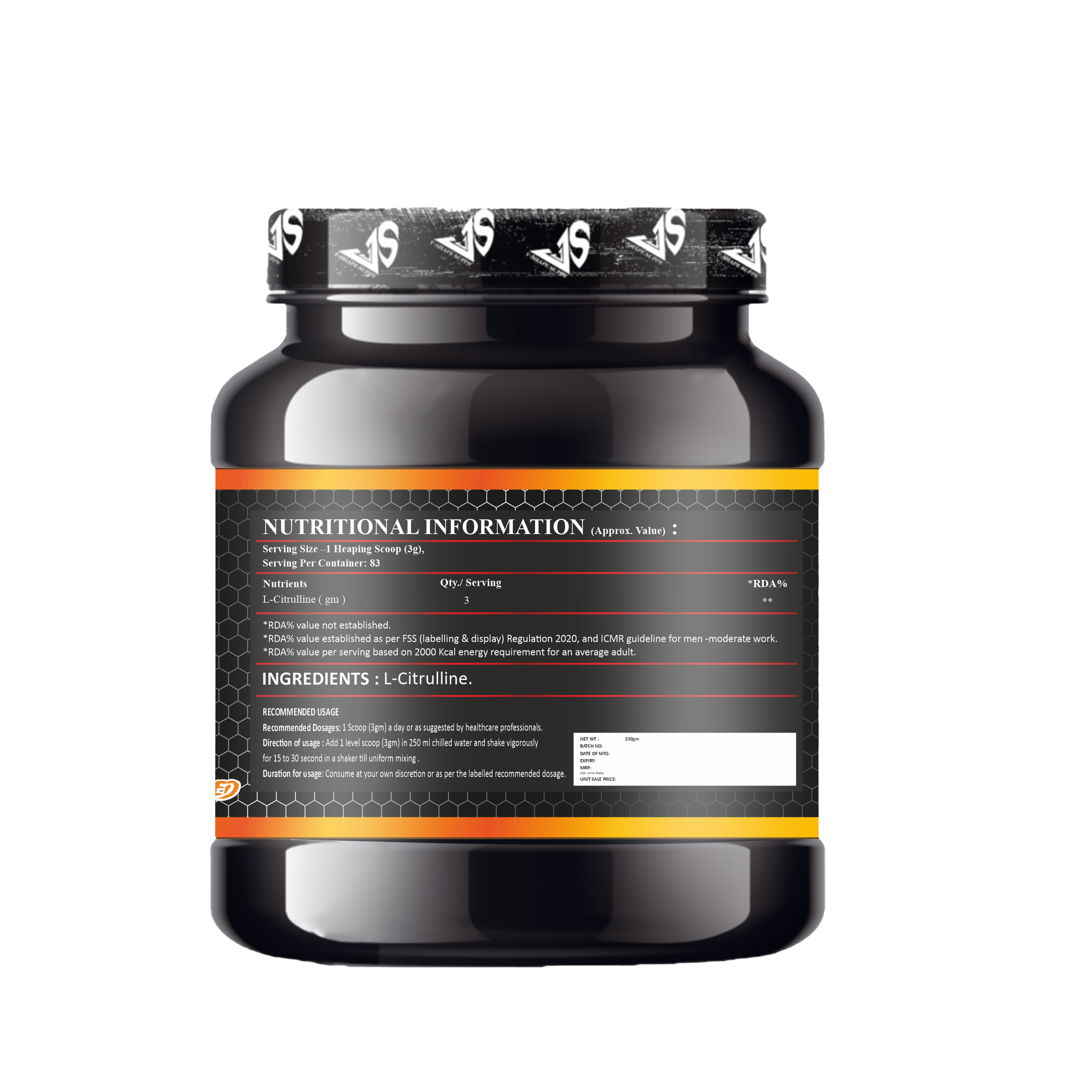 V-SHAPE Citrulline Malate 250Gm, 83 Servings - V-Shape Supps