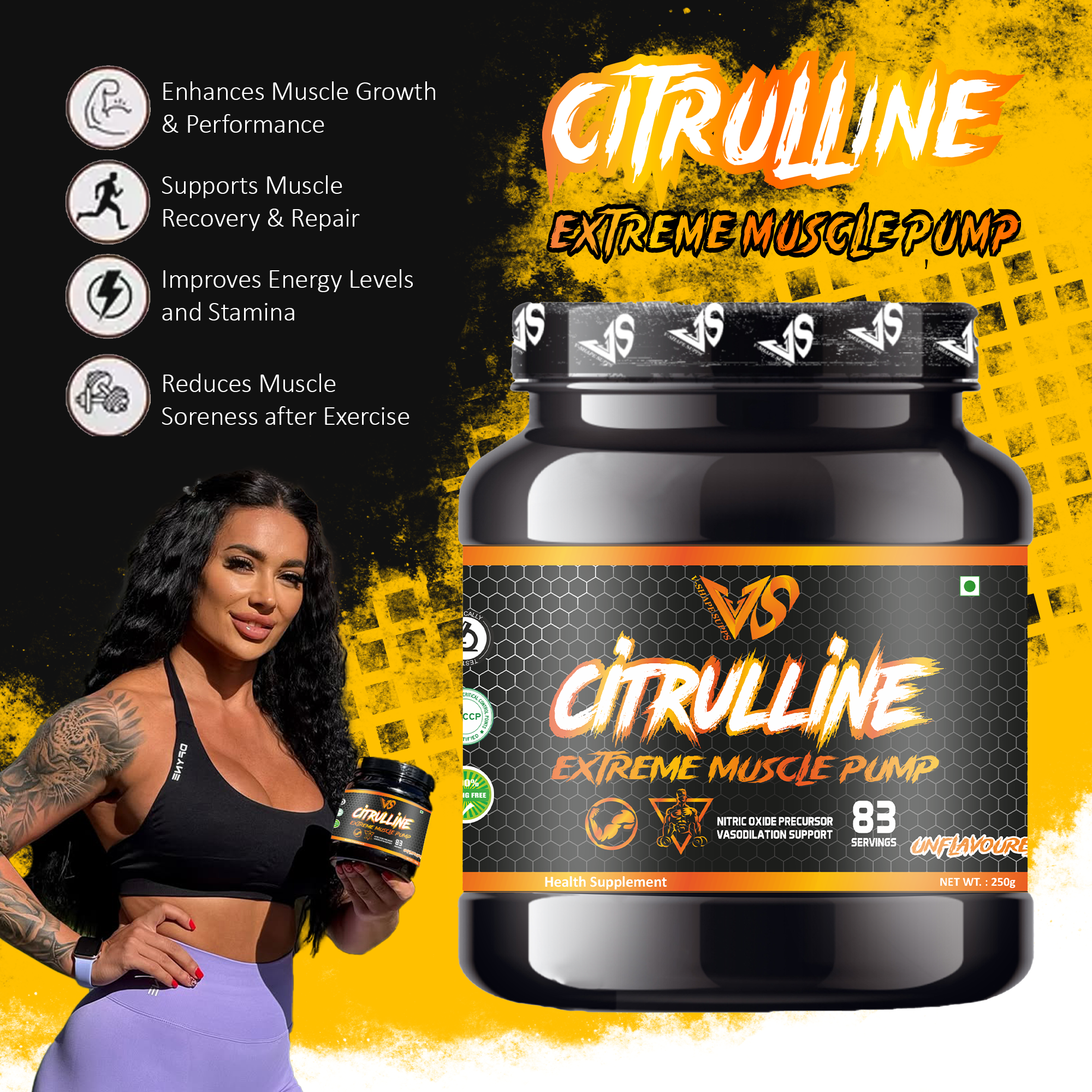 V-SHAPE Citrulline Malate 250Gm, 83 Servings - V-Shape Supps