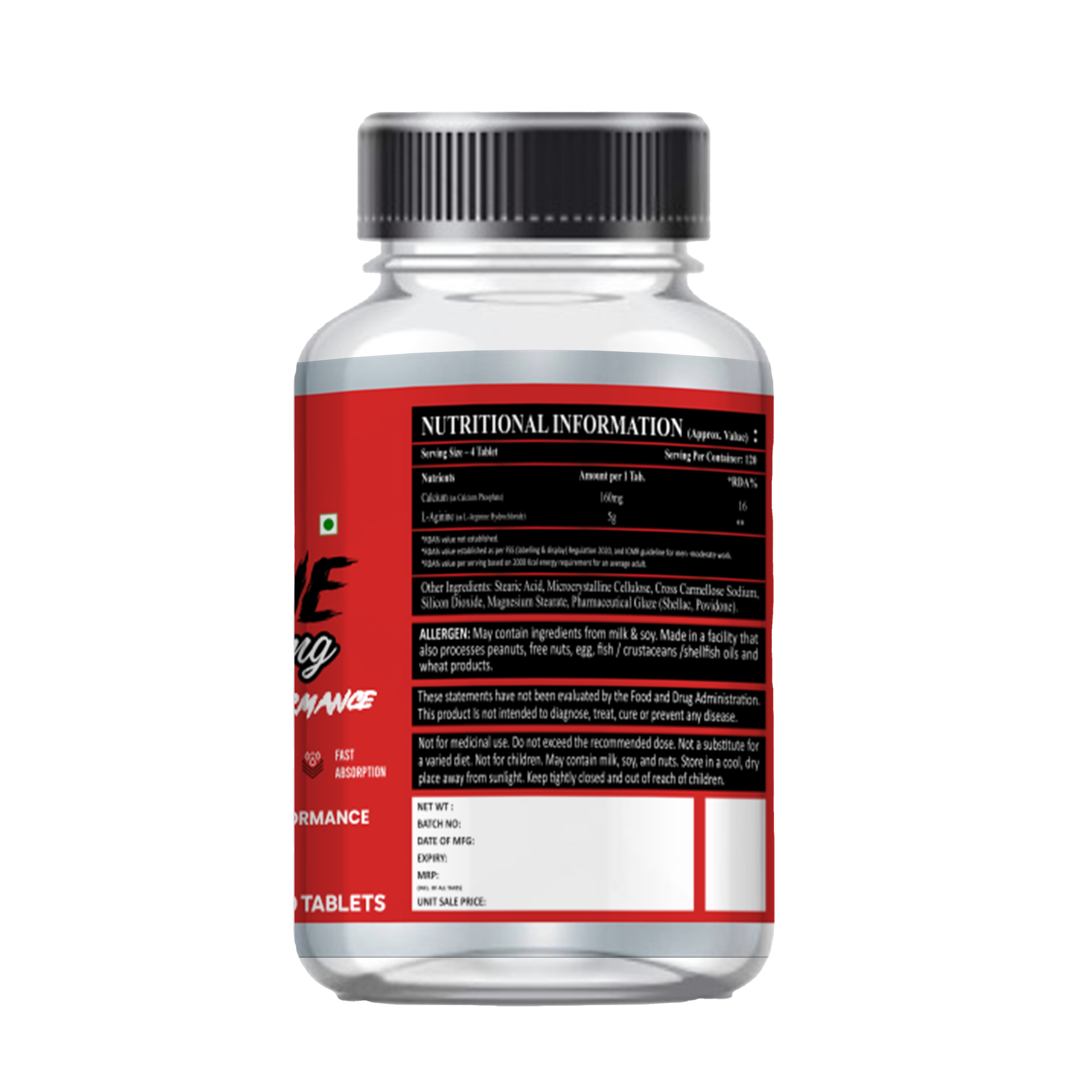 V-Shape Supps L-Arginine 500mg- 120 Tablets - V-Shape Supps