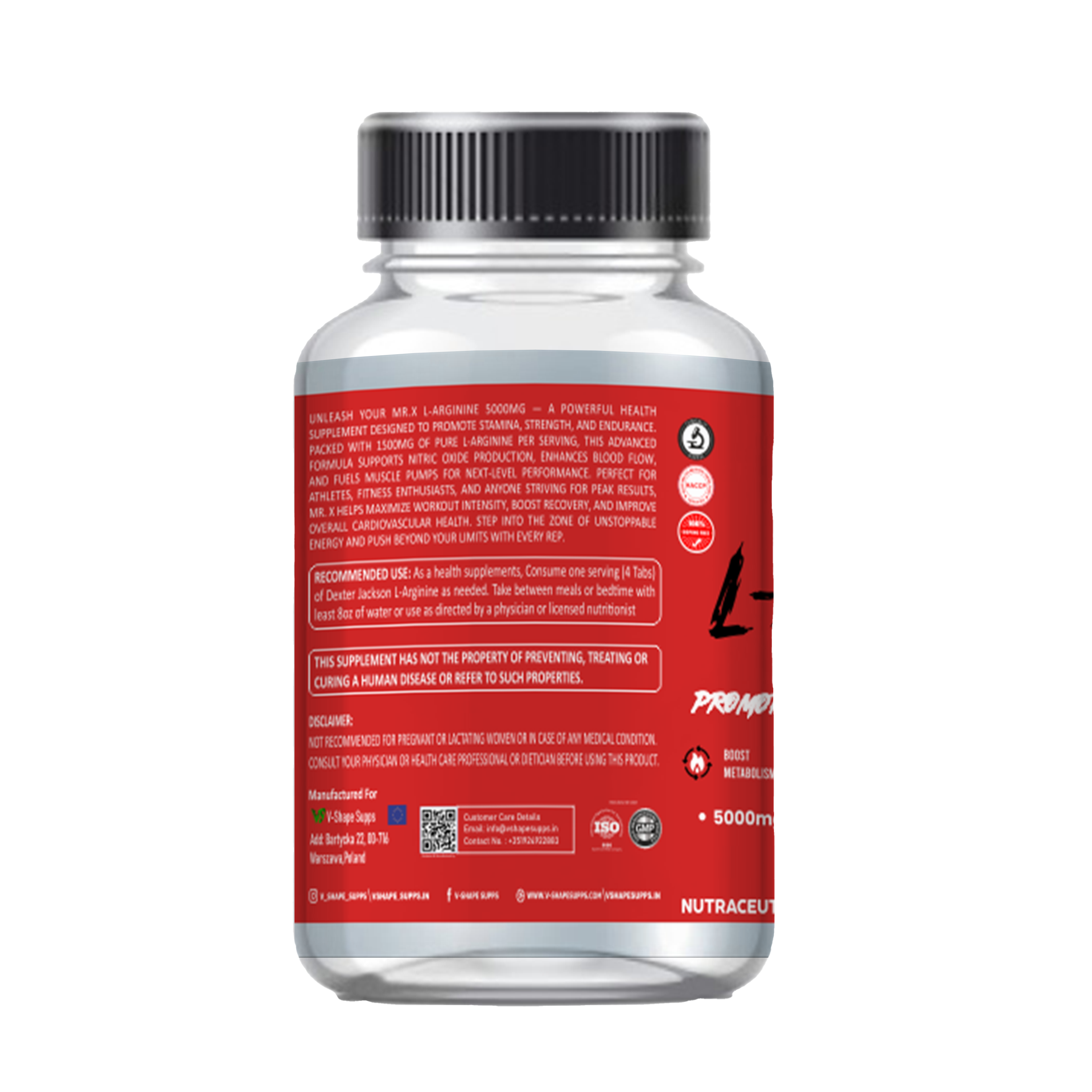 V-Shape Supps L-Arginine 500mg- 120 Tablets - V-Shape Supps