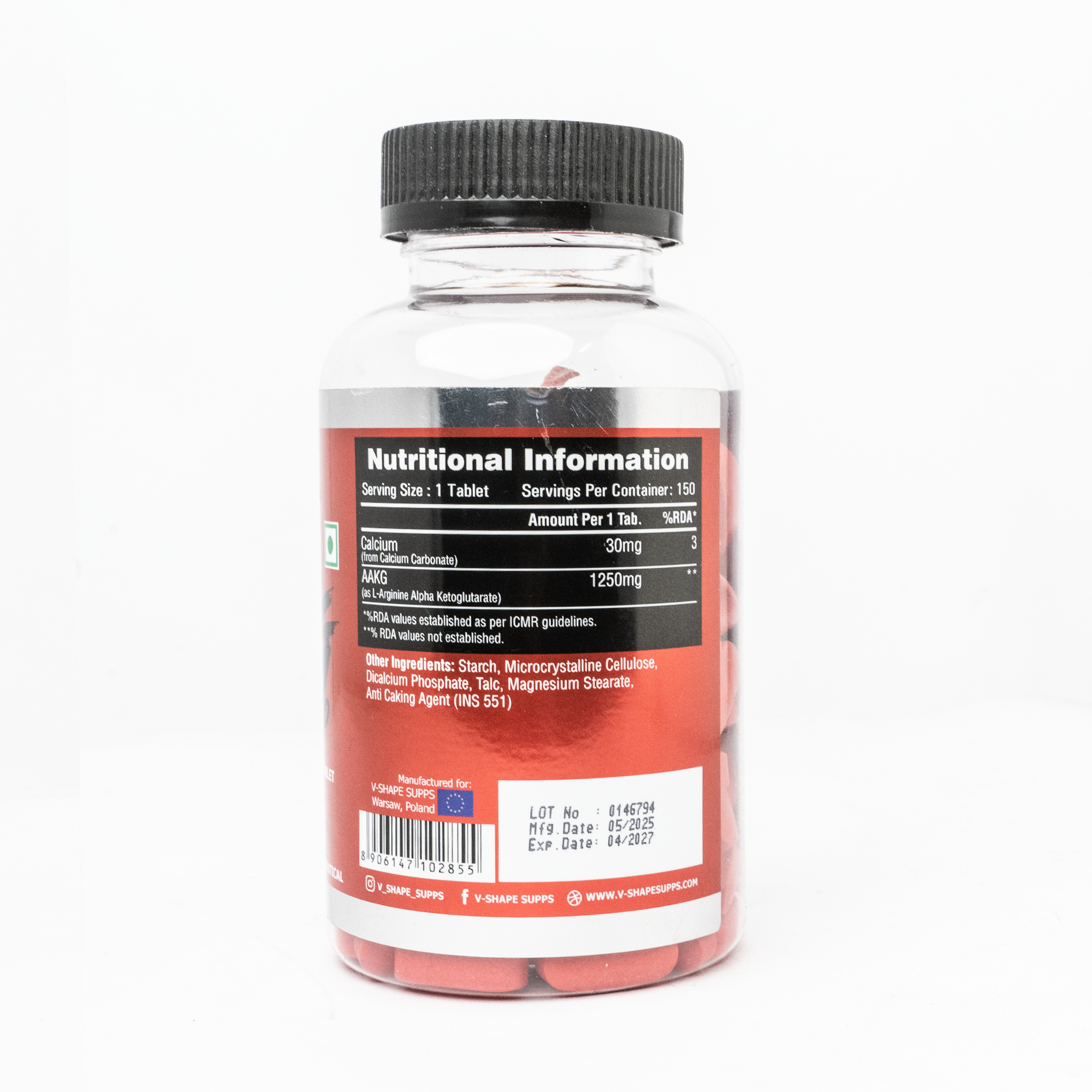 V-SHAPE AAKG Strong 1250MG 150 Tab - V-Shape Supps