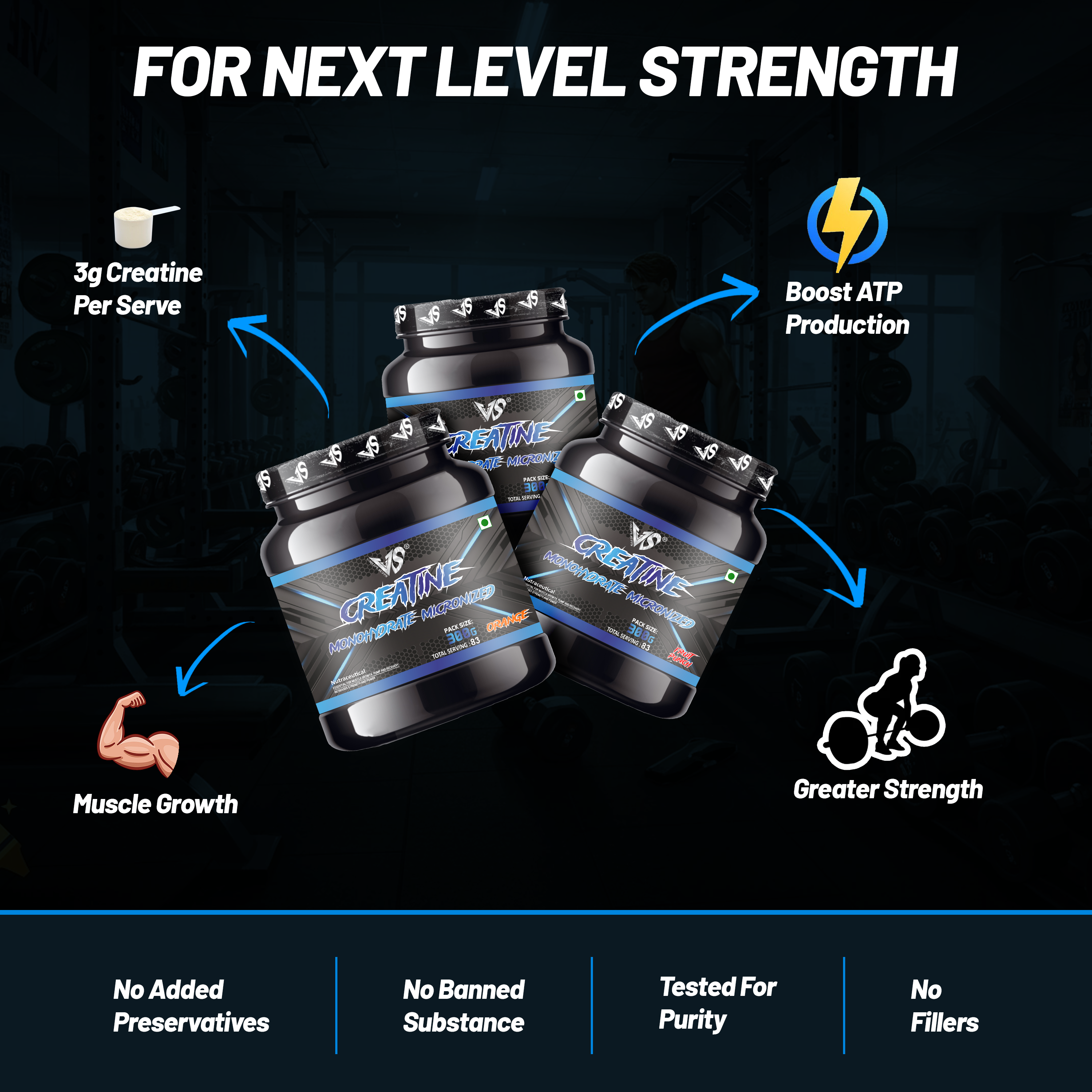 V-SHAPE Micronized Monohydrated Creatine- 300Gm, 100 Servings - V-Shape Supps