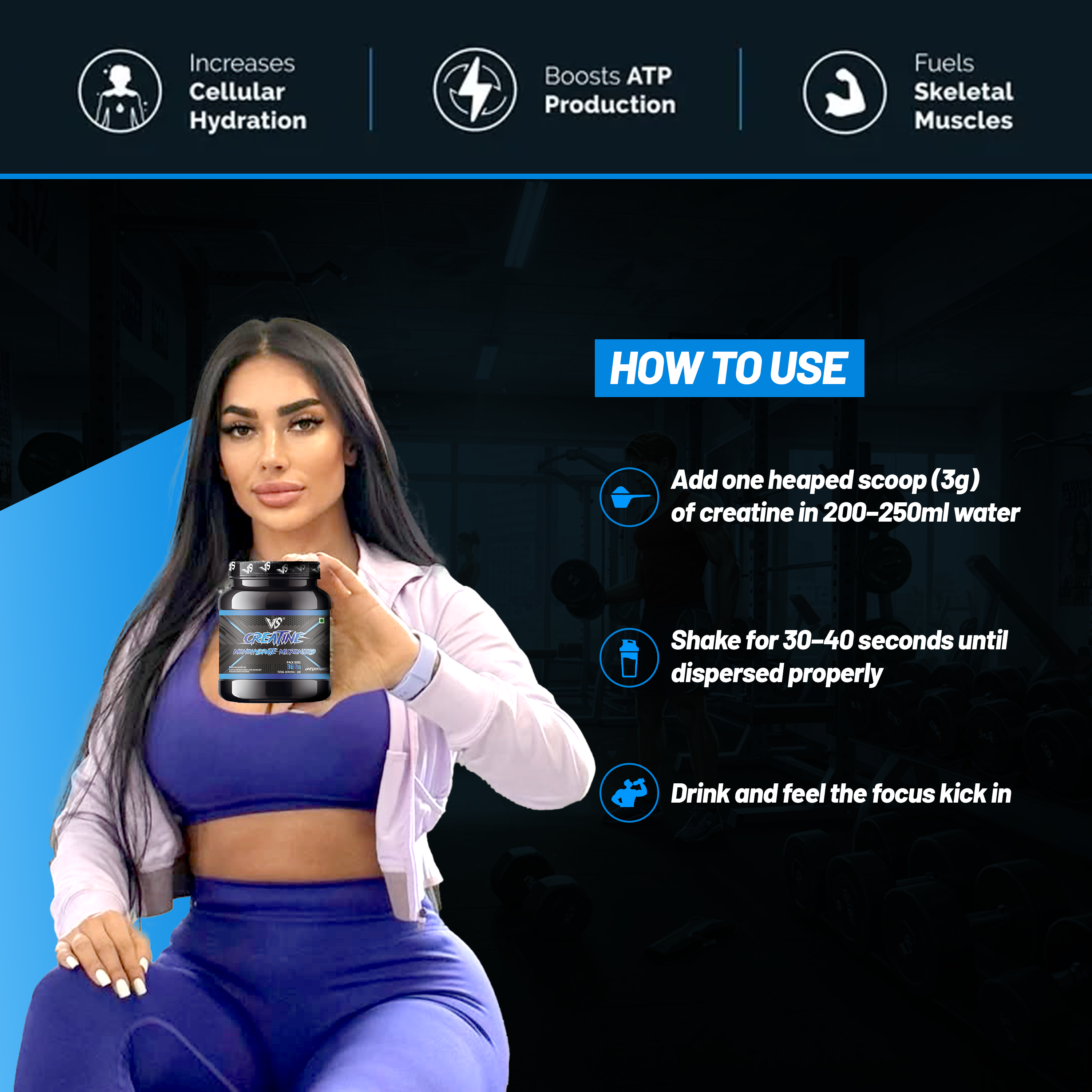 V-SHAPE Micronized Monohydrated Creatine- 300Gm, 100 Servings - V-Shape Supps