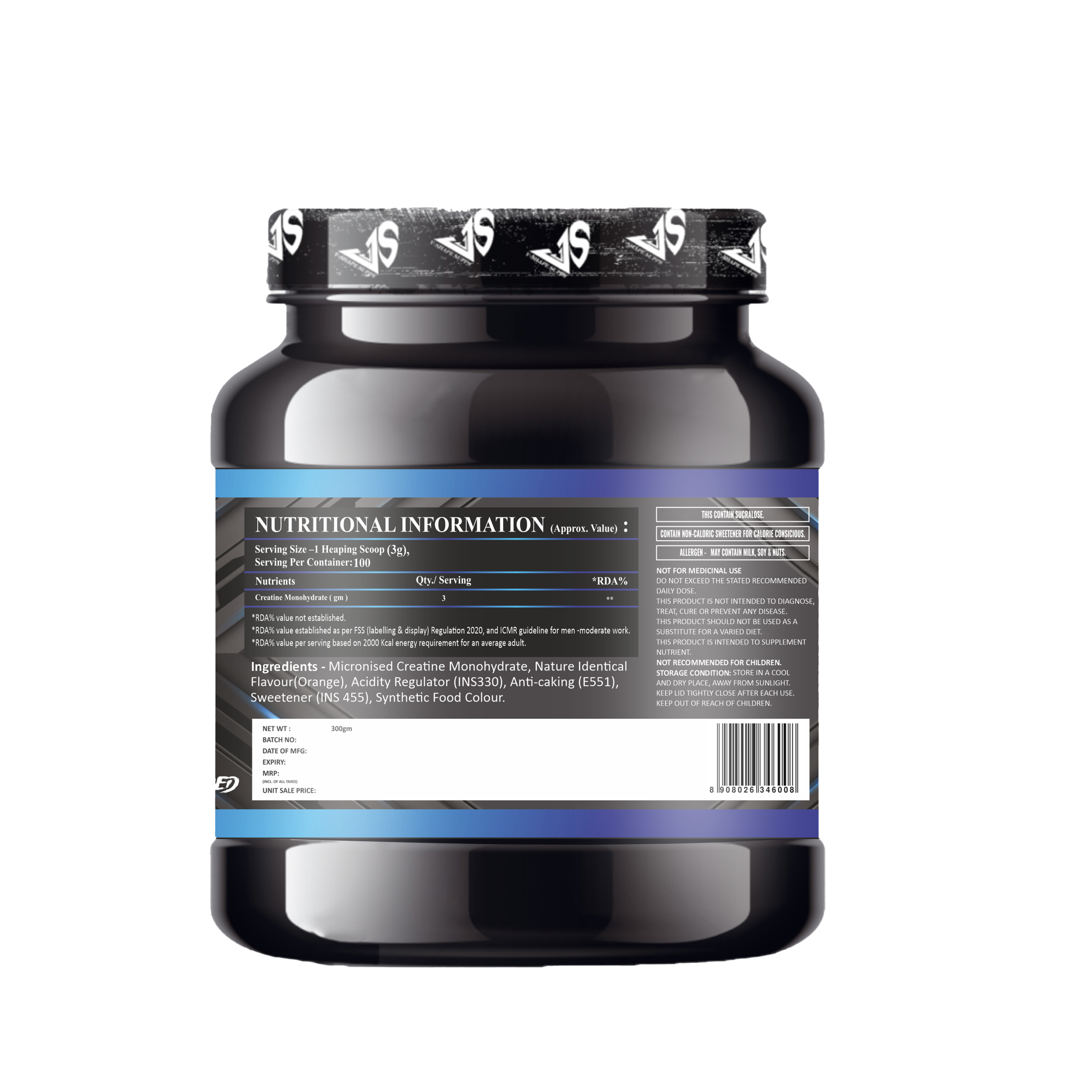 V-SHAPE Micronized Monohydrated Creatine- 300Gm, 100 Servings - V-Shape Supps