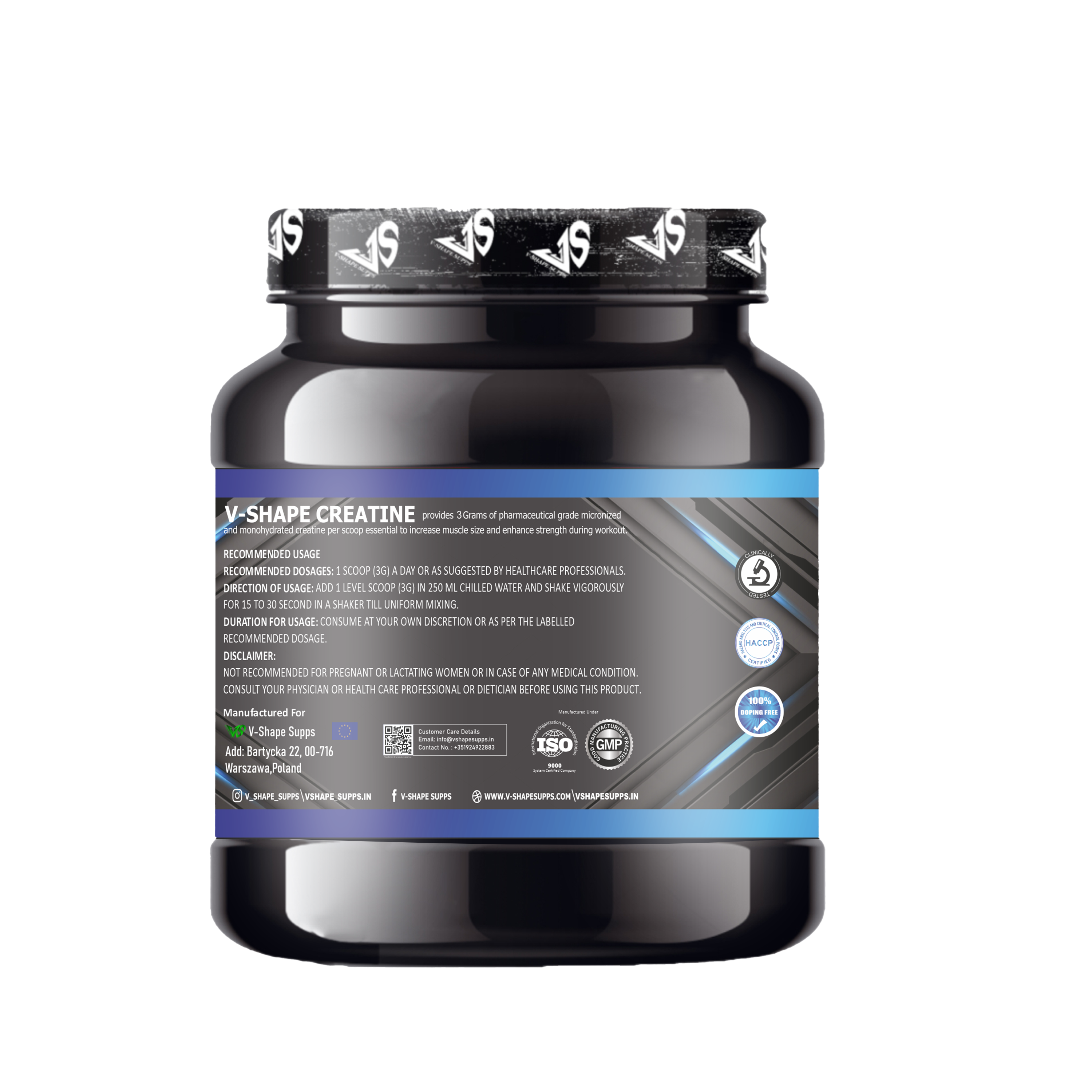 V-SHAPE Micronized Monohydrated Creatine- 300Gm, 100 Servings - V-Shape Supps